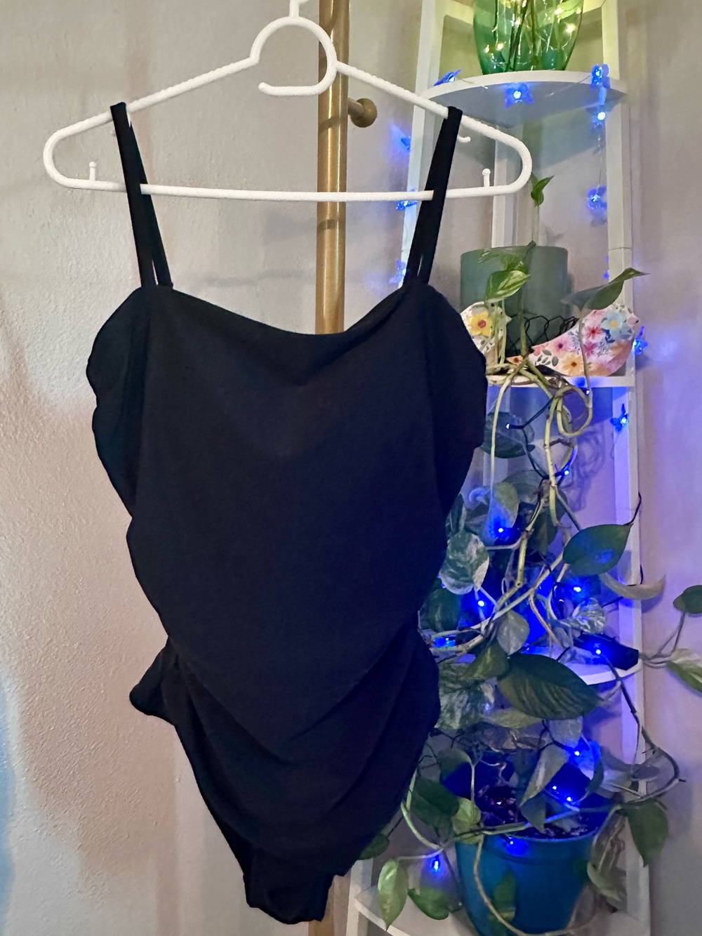 Cupshe Black Draped Spaghetti-Strap Bodysuit